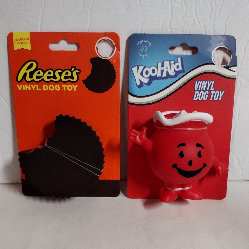 Reese's Cup & Kool-aid Vinyl Dog Squeaker Toy Set of 2 Brand New In Package